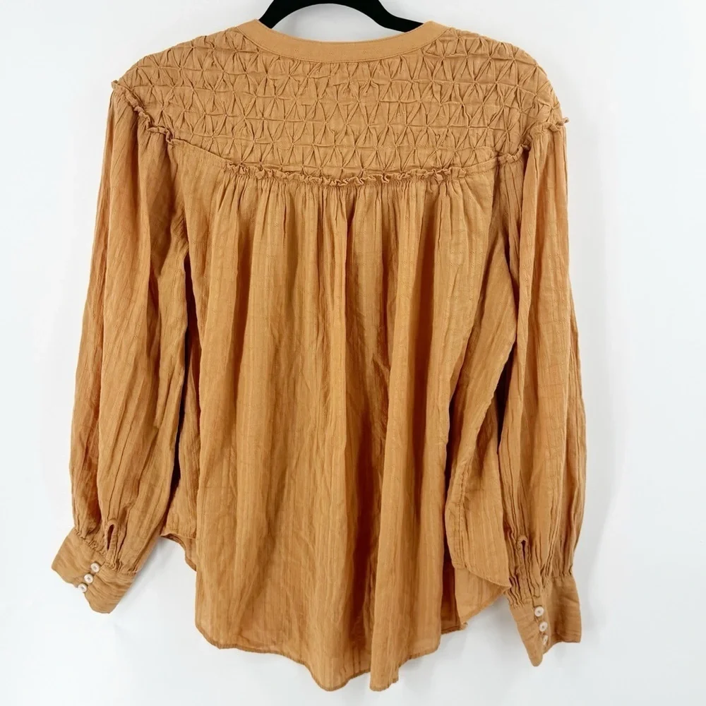✅ FREE PEOPLE Marigold Button Down Top SIZE X-SMALL OVERSIZED‎ LONG SLEEVE